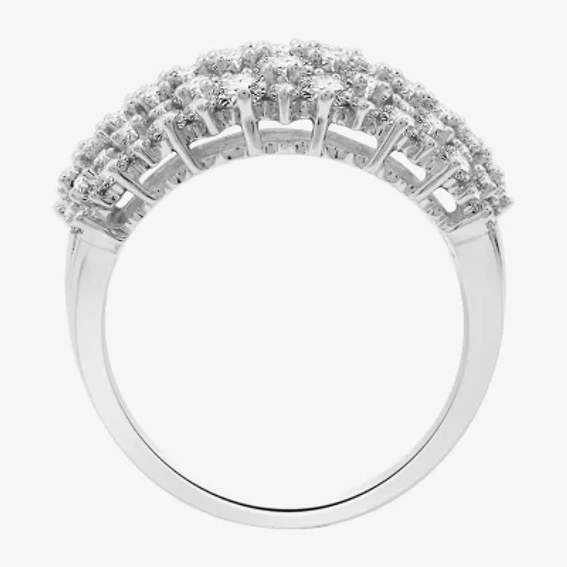 Womens 2 CT. T.W. Lab Grown White Diamond Sterling Silver Dome Cluster Cocktail Ring
