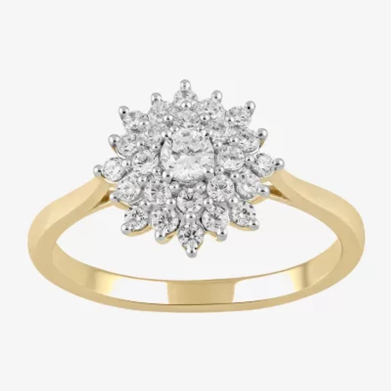 (H / I1-I2) Womens 1/2 CT. T.W. Lab Grown White Diamond 14K Gold Over Silver Cluster Cocktail Ring