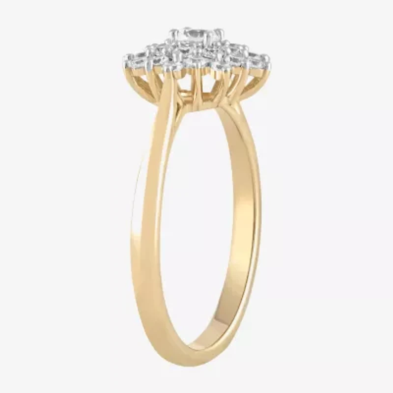 (H / I1-I2) Womens 1/2 CT. T.W. Lab Grown White Diamond 14K Gold Over Silver Cluster Cocktail Ring