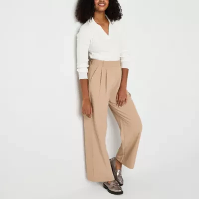 by&by Womens Juniors Wide Leg High Rise Trouser