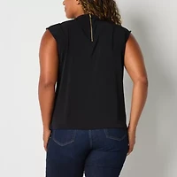 Liz Claiborne Womens Crew Neck Sleeveless Blouse