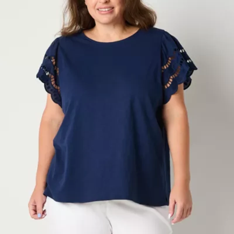 St. John's Bay Womens Crew Neck Short Sleeve Plus T-Shirt