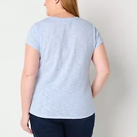 Liz Claiborne Womens Crew Neck Short Sleeve Plus Blouse