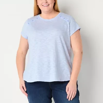 Liz Claiborne Womens Crew Neck Short Sleeve Plus Blouse