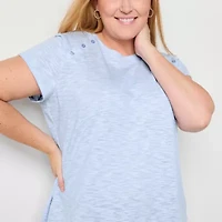Liz Claiborne Womens Crew Neck Short Sleeve Plus Blouse