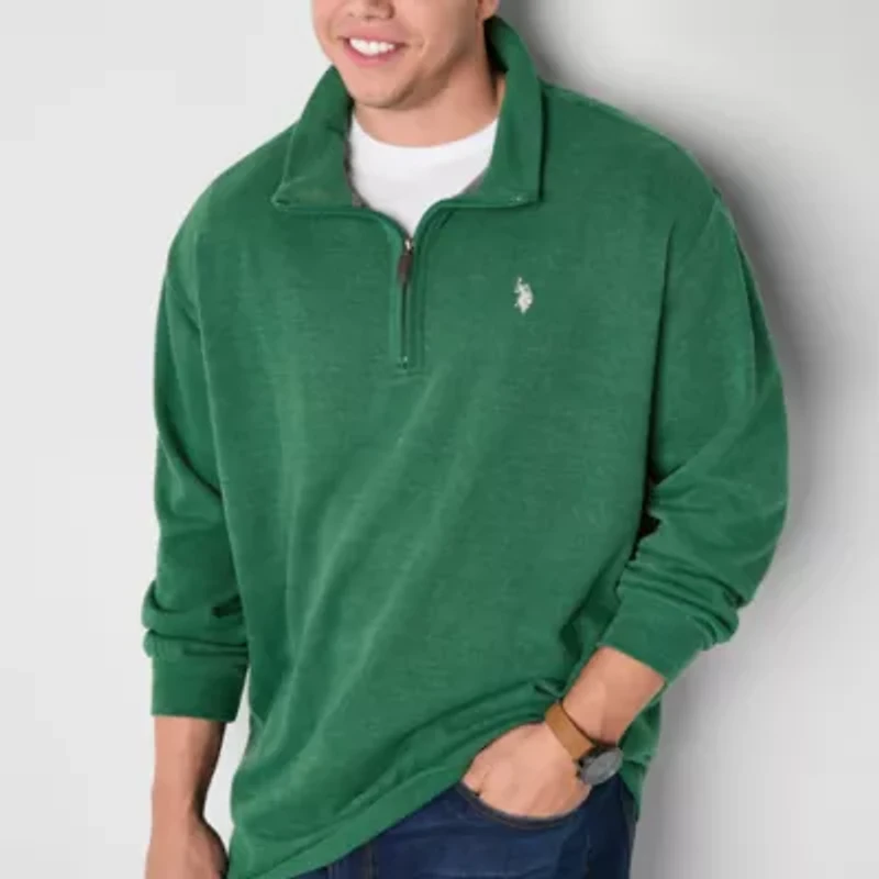 U.S. Polo Assn. Mens Mock Neck Long Sleeve Big and Tall Quarter-Zip Pullover