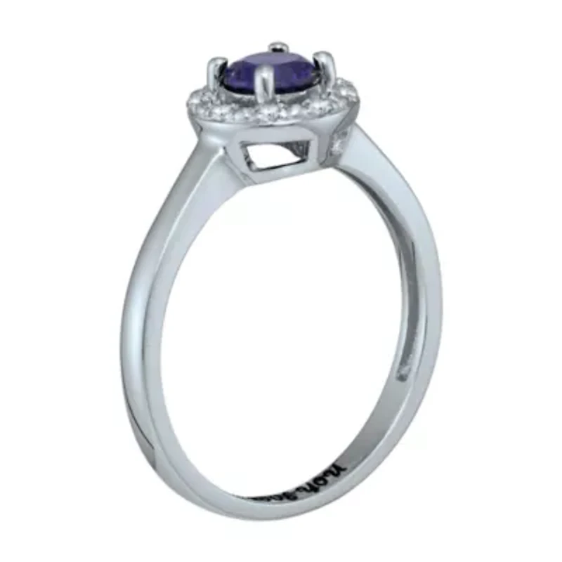 Personalized Simulated Birthstone & Cubic Zirconia Halo Ring