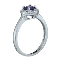 Personalized Simulated Birthstone & Cubic Zirconia Halo Ring