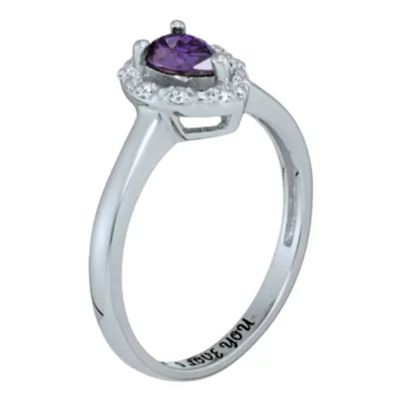 Personalized Simulated Birthstone & Cubic Zirconia Halo Ring