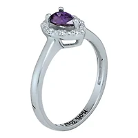 Personalized Simulated Birthstone & Cubic Zirconia Halo Ring