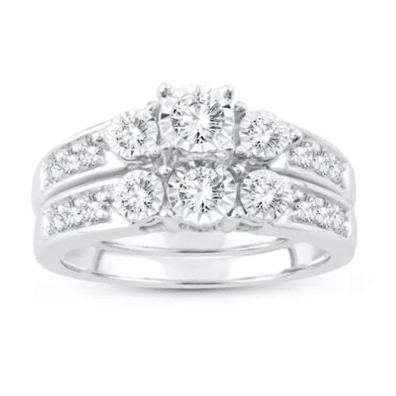 Womens 5/8 CT. T.W. Natural White Diamond 10K White Gold Round Bridal Set