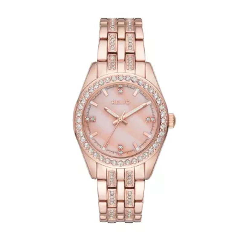 Relic By Fossil Womens Rose Goldtone Bracelet Watch Zr34421