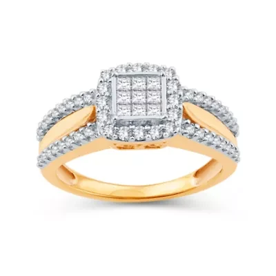 Womens 1/2 CT. T.W. Natural White Diamond 10K Gold Cushion Engagement Ring