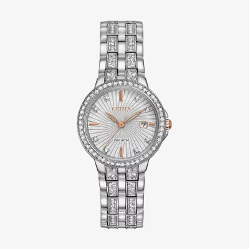 Citizen Silhouette Crystal Womens Crystal Accent Silver Tone Stainless Steel Bracelet Watch Ew2340-58a