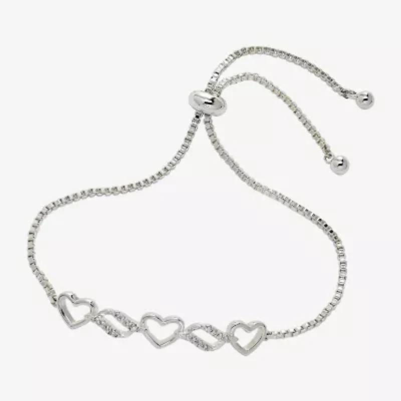 Sparkle Allure Womens Cubic Zirconia Heart Bolo Bracelet