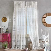 CHF Boho Lace Rod Pocket Light-Filtering Single Curtain Panel