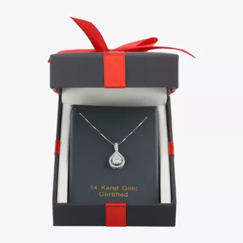 Womens 1/2 CT. T.W. Natural White Diamond 14K White Gold Pear 18 Inch Pendant Necklace