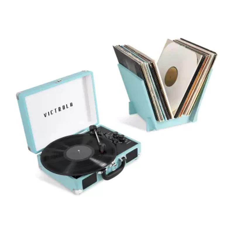 Victrola Journey+ Bluetooth Suitcase Record Player with Matching Record Stand