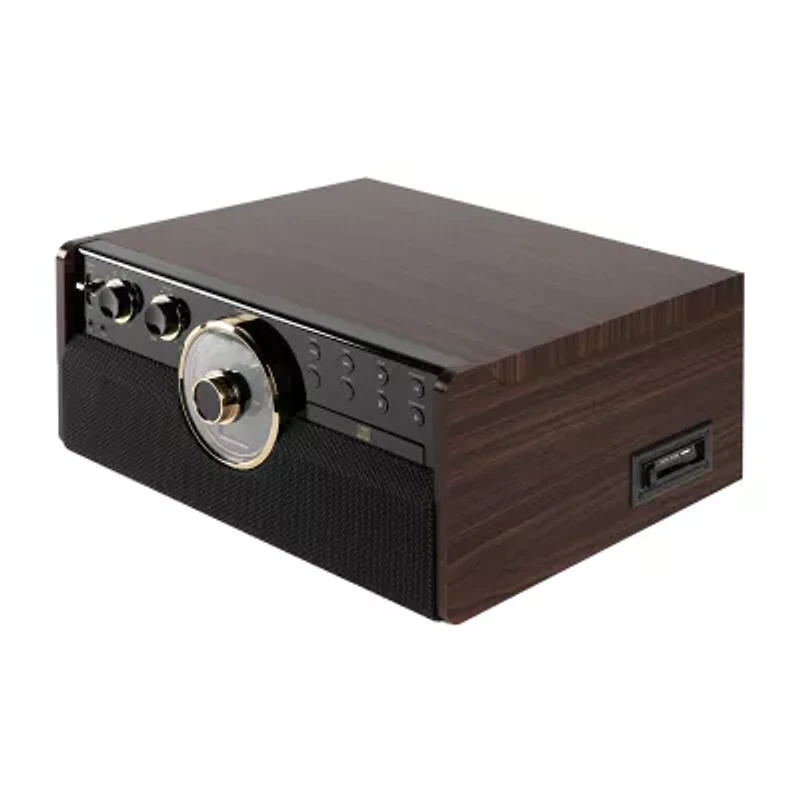 Victrola VTA-270B 6-in-1 Wood Bluetooth Mid-Century Record Player with 3-Speed Turntable, CD, Cassette and Radio