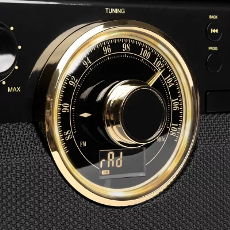 Victrola VTA-270B 6-in-1 Wood Bluetooth Mid-Century Record Player with 3-Speed Turntable, CD, Cassette and Radio