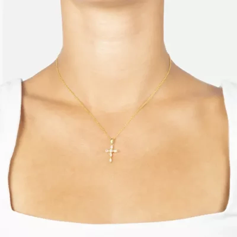 Silver Treasures Womens Cubic Zirconia 14K Gold Over Silver Cross 18 Inch Pendant Necklace