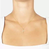 Silver Treasures Womens Cubic Zirconia 14K Gold Over Silver Cross 18 Inch Pendant Necklace