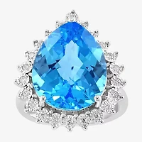 Effy Final Call Womens 1/5 CT. Genuine Blue Topaz 14K White Gold Halo Cocktail Ring