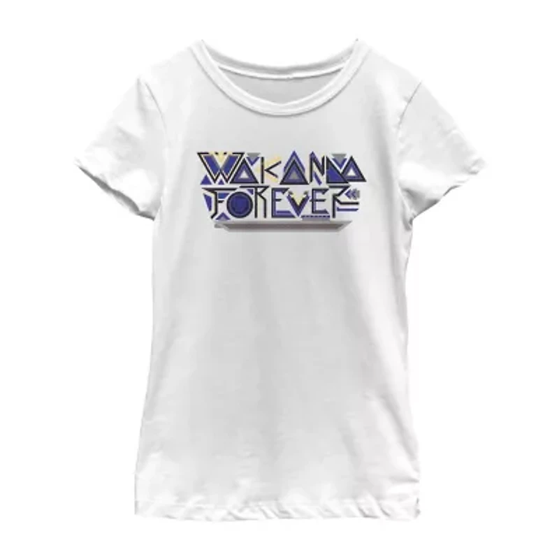 Little & Big Kid Girls Crew Neck Short Sleeve Classic Fit Black Panther Graphic T-Shirt