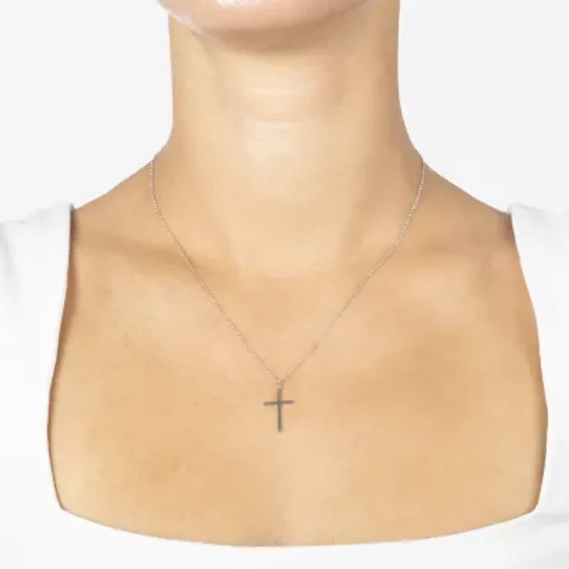 Silver Treasures Womens Sterling Silver Cross 16 Inch Pendant Necklace