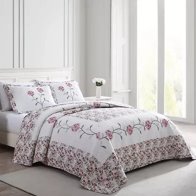 Beatrice Home Fashions Carnation Embroidered Bedspread