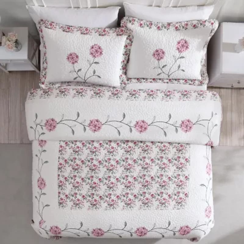 Beatrice Home Fashions Carnation Embroidered Bedspread