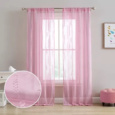Laura Ashley Dash Rod Pocket Embroidered Sheer Set of 2 Curtain Panel