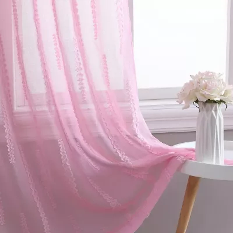Laura Ashley Dash Rod Pocket Embroidered Sheer Set of 2 Curtain Panel