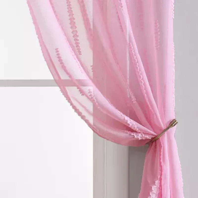 Laura Ashley Dash Rod Pocket Embroidered Sheer Set of 2 Curtain Panel