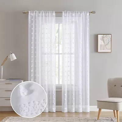 Laura Ashley Drizzle Rod Pocket Embroidered Sheer Set of 2 Curtain Panel