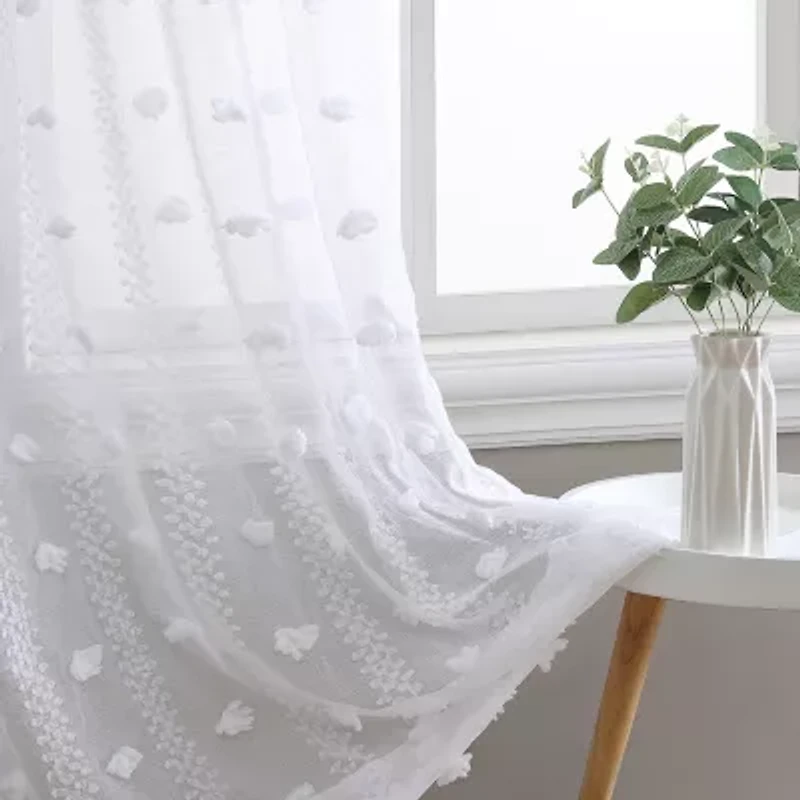Laura Ashley Drizzle Rod Pocket Embroidered Sheer Set of 2 Curtain Panel