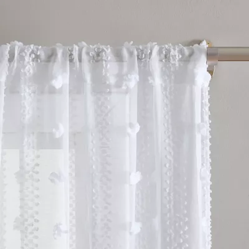 Laura Ashley Drizzle Rod Pocket Embroidered Sheer Set of 2 Curtain Panel
