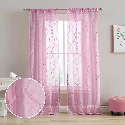 Laura Ashley Lattice Rod Pocket Embroidered Sheer Set of 2 Curtain Panel