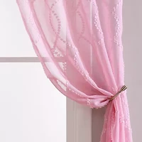 Laura Ashley Lattice Rod Pocket Embroidered Sheer Set of 2 Curtain Panel