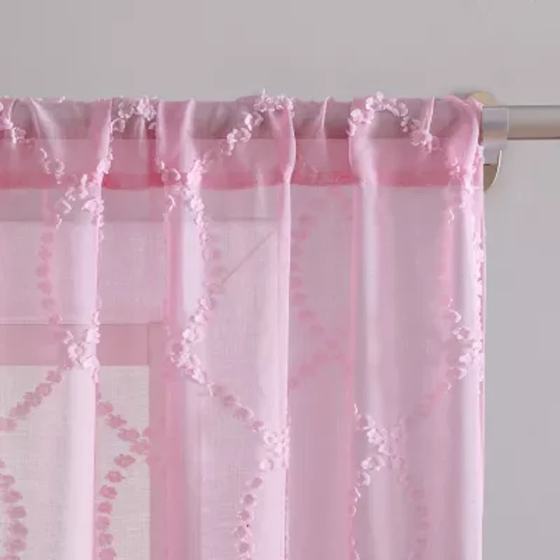 Laura Ashley Lattice Rod Pocket Embroidered Sheer Set of 2 Curtain Panel