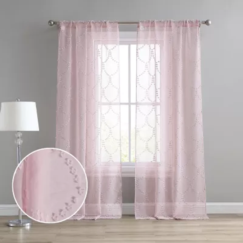 Laura Ashley Ethel Rod Pocket Embroidered Sheer Set of 2 Curtain Panel