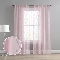 Laura Ashley Ethel Rod Pocket Embroidered Sheer Set of 2 Curtain Panel