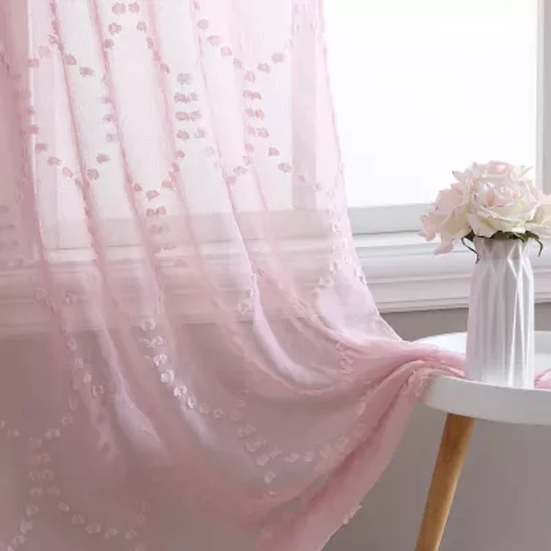 Laura Ashley Ethel Rod Pocket Embroidered Sheer Set of 2 Curtain Panel