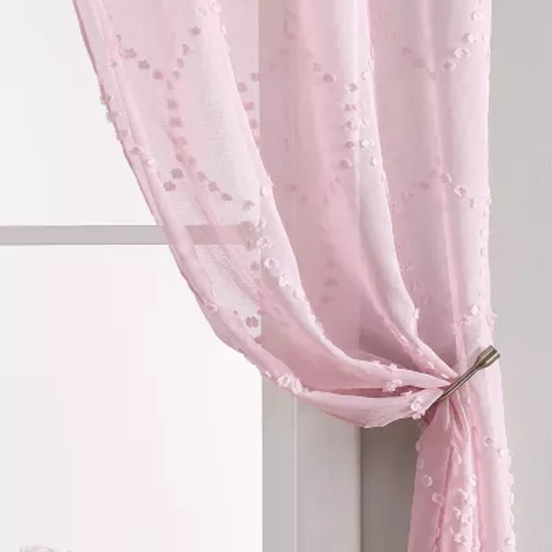 Laura Ashley Ethel Rod Pocket Embroidered Sheer Set of 2 Curtain Panel