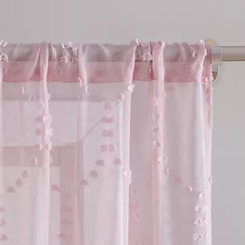 Laura Ashley Ethel Rod Pocket Embroidered Sheer Set of 2 Curtain Panel