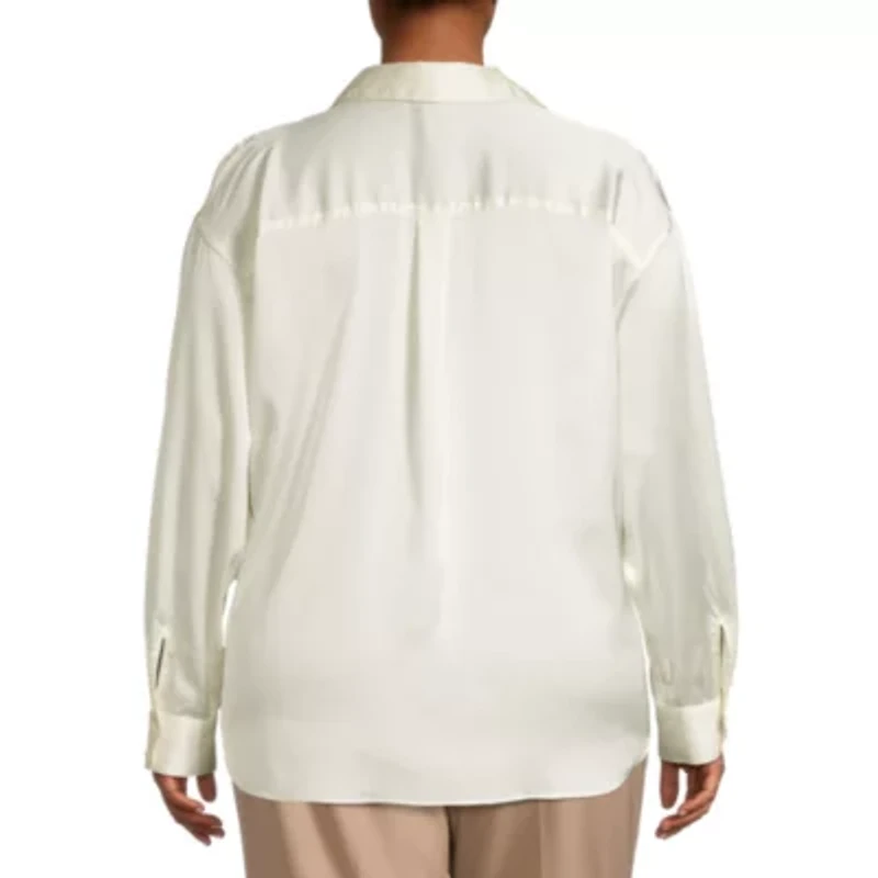 Worthington Womens Plus Cuffed Long Sleeve Regular Fit Button-Down Shirt