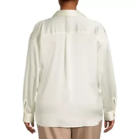 Worthington Womens Plus Cuffed Long Sleeve Regular Fit Button-Down Shirt