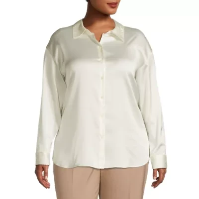 Worthington Womens Plus Cuffed Long Sleeve Regular Fit Button-Down Shirt