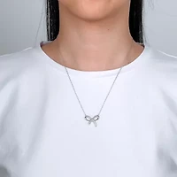 DiamonArt® Womens White Cubic Zirconia Sterling Silver Bow Pendant Necklace