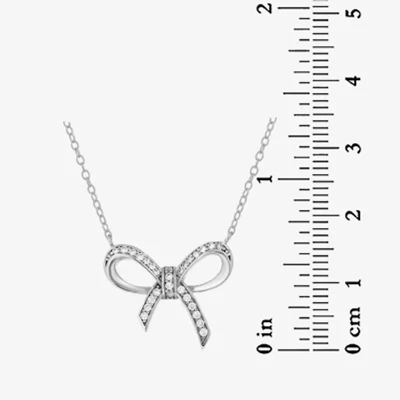 DiamonArt® Womens White Cubic Zirconia Sterling Silver Bow Pendant Necklace
